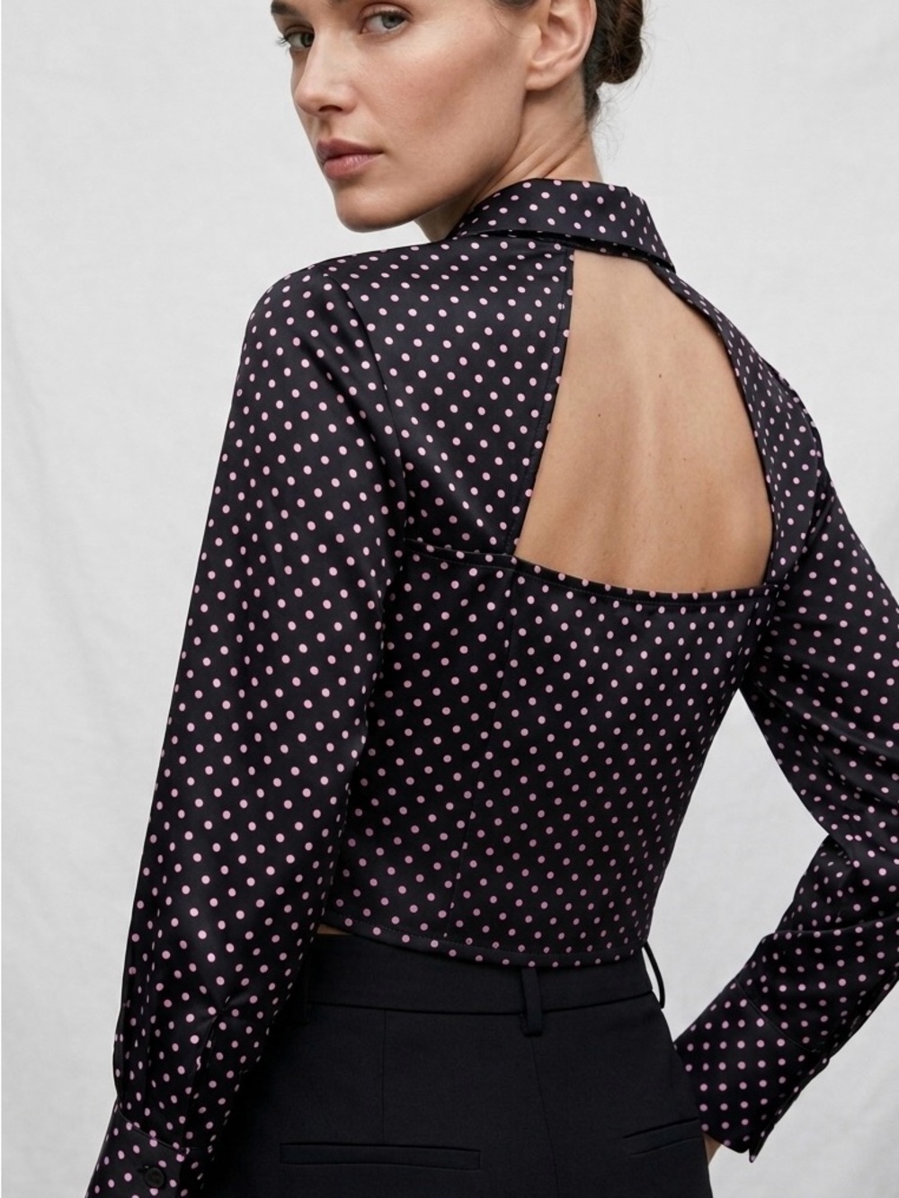 Zara Blouse with Pink Polka Dots and Open Back